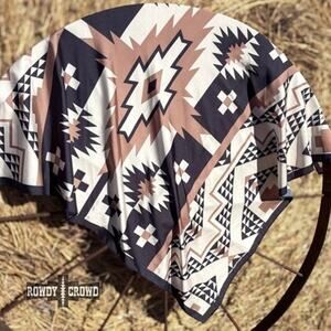 Tombstone Aztec Wild Rag – Black & Saddle Brown Western Scarf